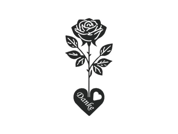 Nahaufnahme Herz Rose aus Metall, zeigt manuellen Farbverlauf und filigrane Rosenfigur