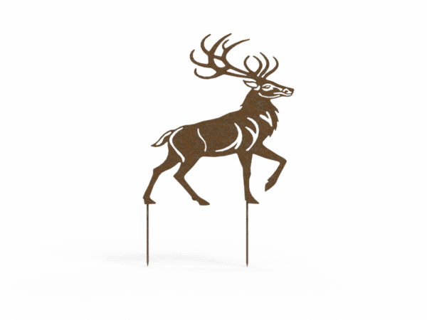 Majestätischer Hirsch Gartenstecker aus 3mm Cor-Ten-Stahl, Edelrost-Patina, naturgetreue Silhouette
