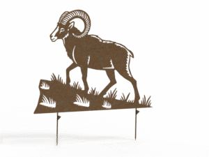 Widder-Gartenfigur aus 3mm Cor-Ten-Stahl, 75 cm hoch, mit Edelrost-Patina, für den Außenbereich
