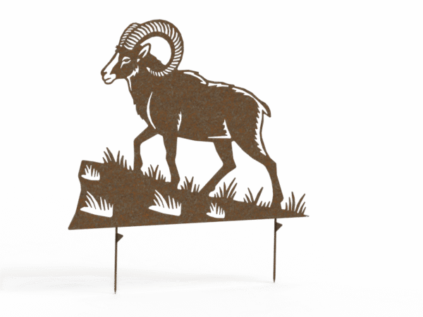 Widder-Gartenfigur aus 3mm Cor-Ten-Stahl, 75 cm hoch, mit Edelrost-Patina, für den Außenbereich